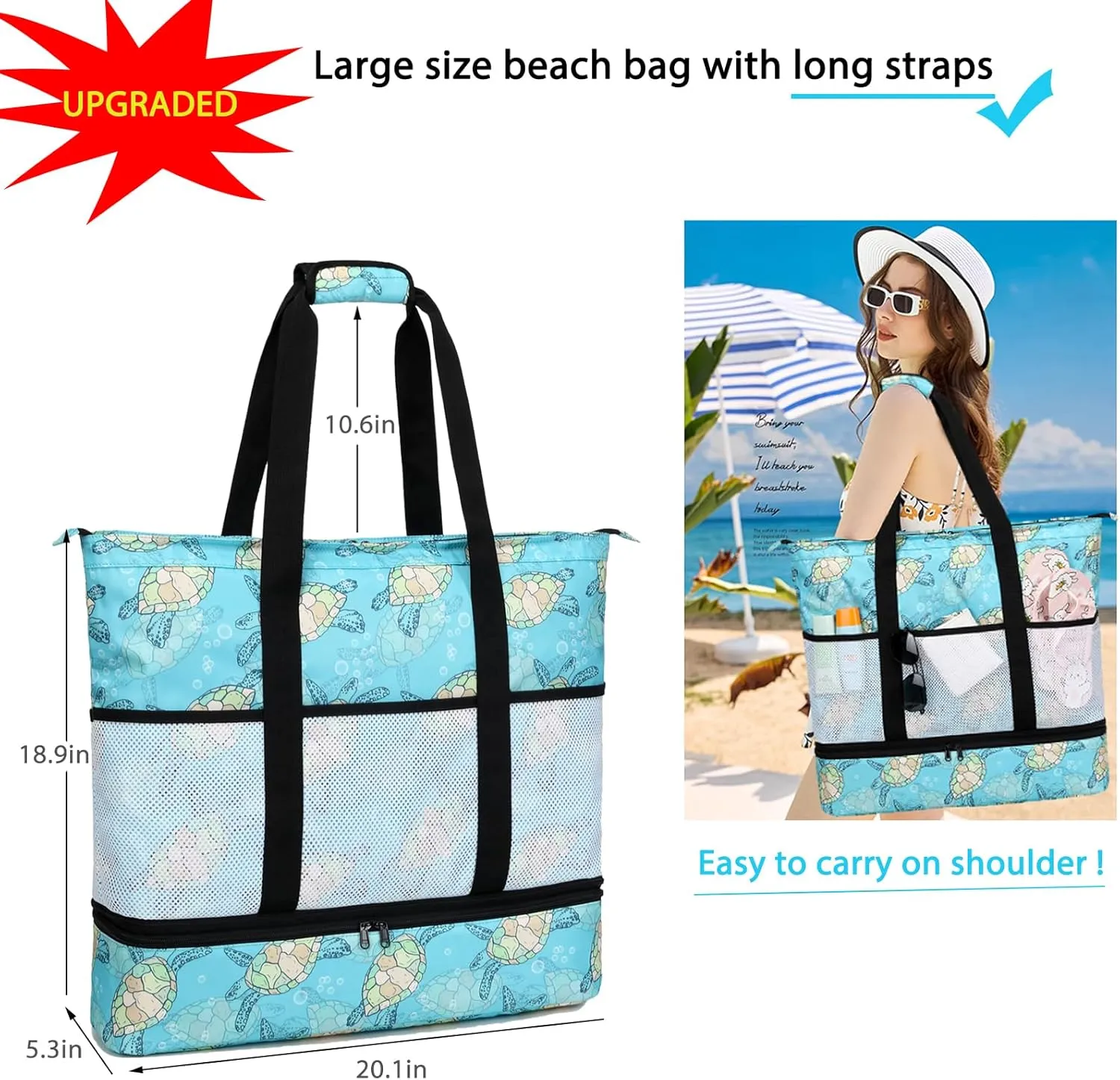 Octsky Beach Bags with Cooler Women Beach Tote Bag Waterproof Sandproof Zipper Large Pool Bag 9 Pockets