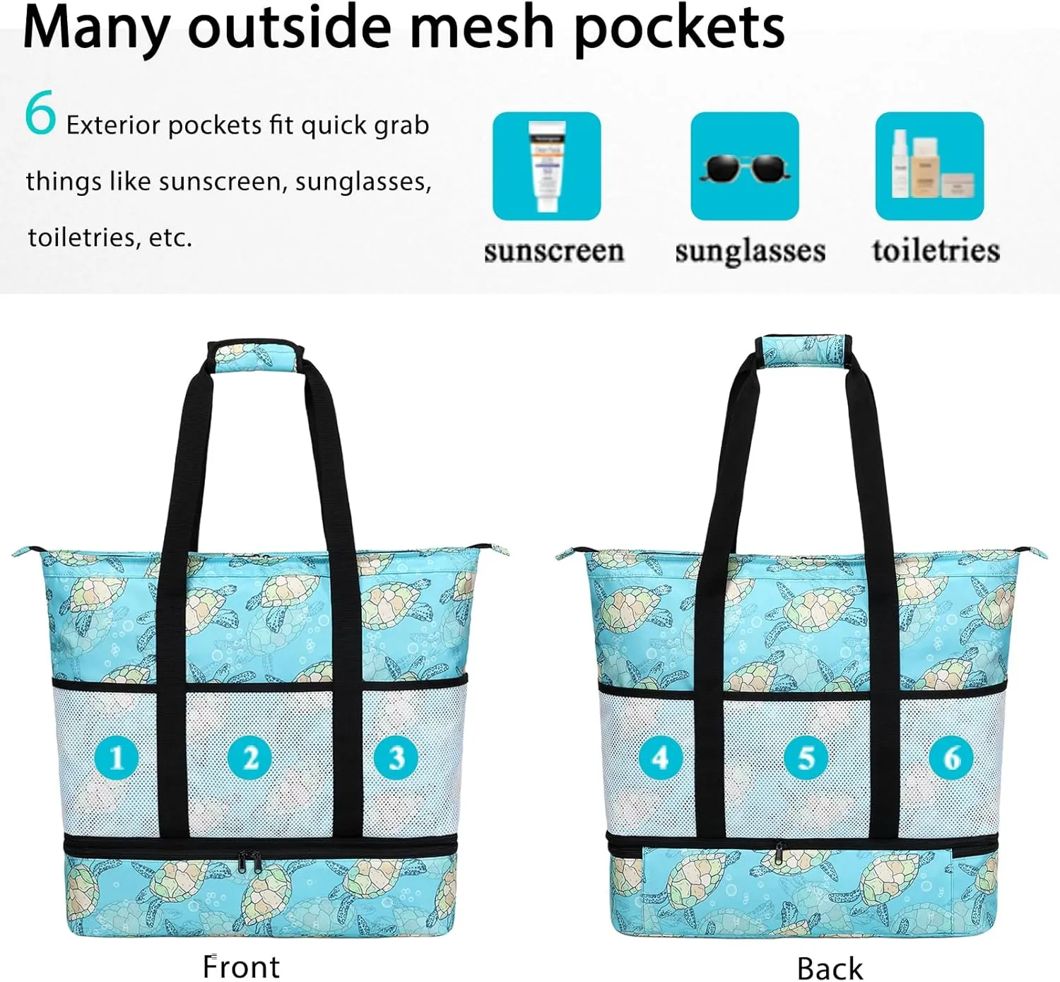 Octsky Beach Bags with Cooler Women Beach Tote Bag Waterproof Sandproof Zipper Large Pool Bag 9 Pockets