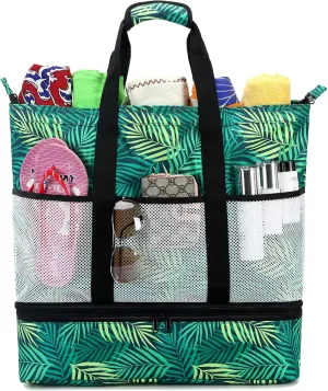 Octsky Beach Bags with Cooler Women Beach Tote Bag Waterproof Sandproof Zipper Large Pool Bag 9 Pockets