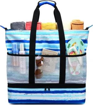 Octsky Beach Bags with Cooler Women Beach Tote Bag Waterproof Sandproof Zipper Large Pool Bag 9 Pockets