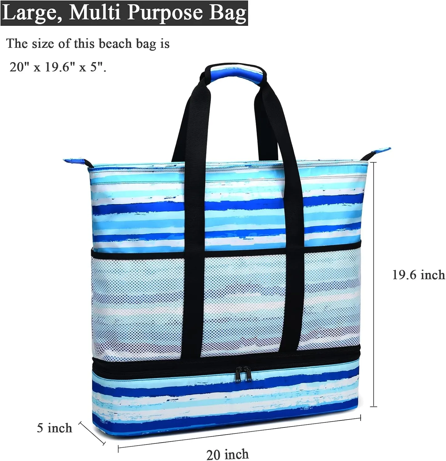 Octsky Beach Bags with Cooler Women Beach Tote Bag Waterproof Sandproof Zipper Large Pool Bag 9 Pockets