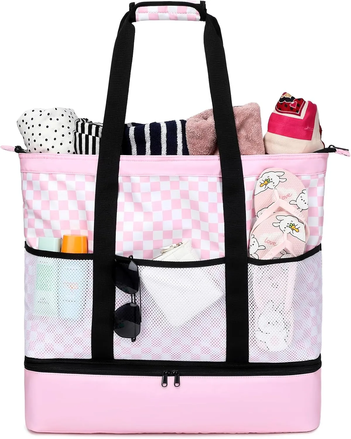Octsky Beach Bags with Cooler Women Beach Tote Bag Waterproof Sandproof Zipper Large Pool Bag 9 Pockets