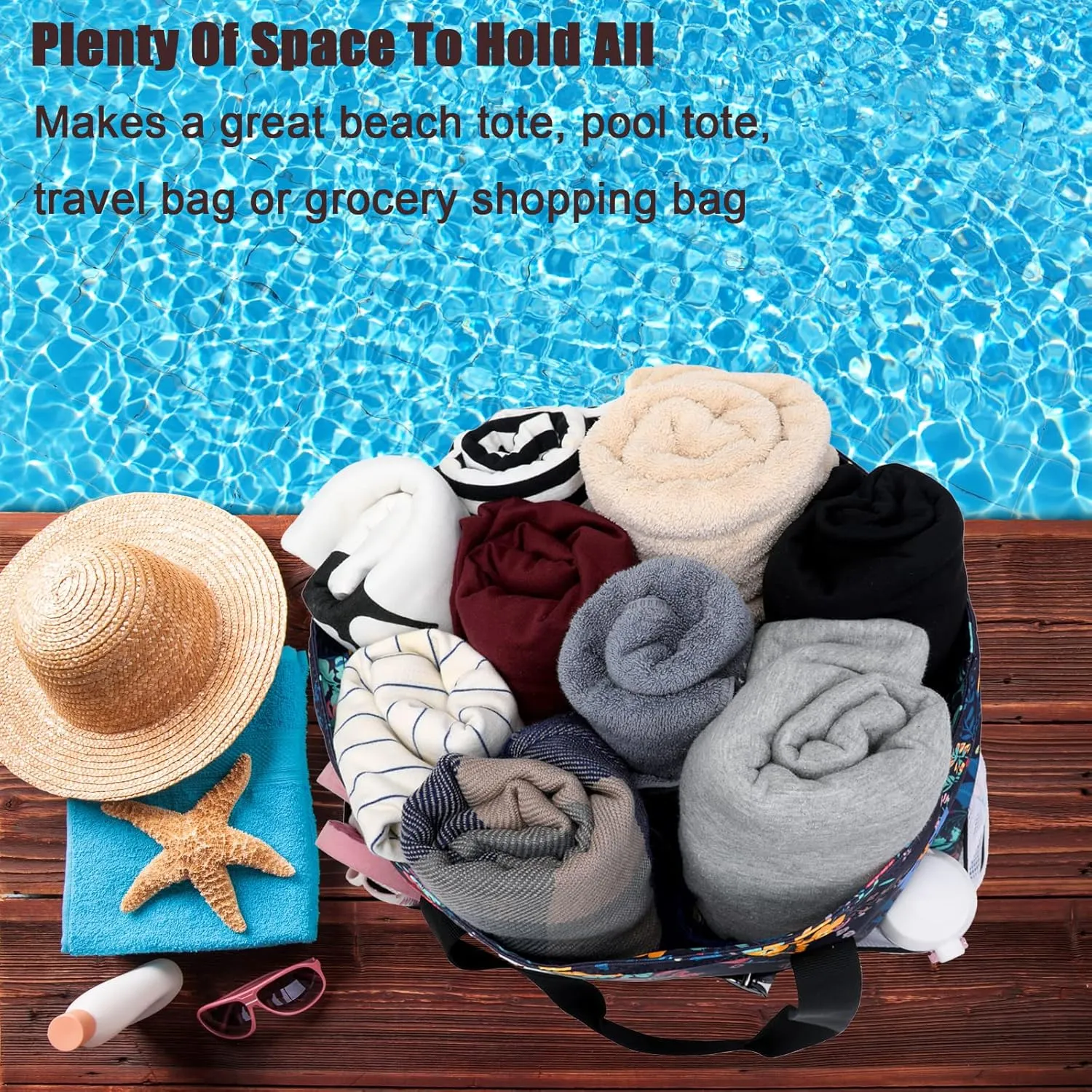 Octsky Beach Bags with Cooler Women Beach Tote Bag Waterproof Sandproof Zipper Large Pool Bag 9 Pockets