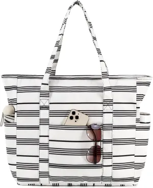 Octsky Roomy Beach Bags for Women - Waterproof Sandproof Beach Tote with Dual Zipper and Wet Pocket - 3 Outside Pockets