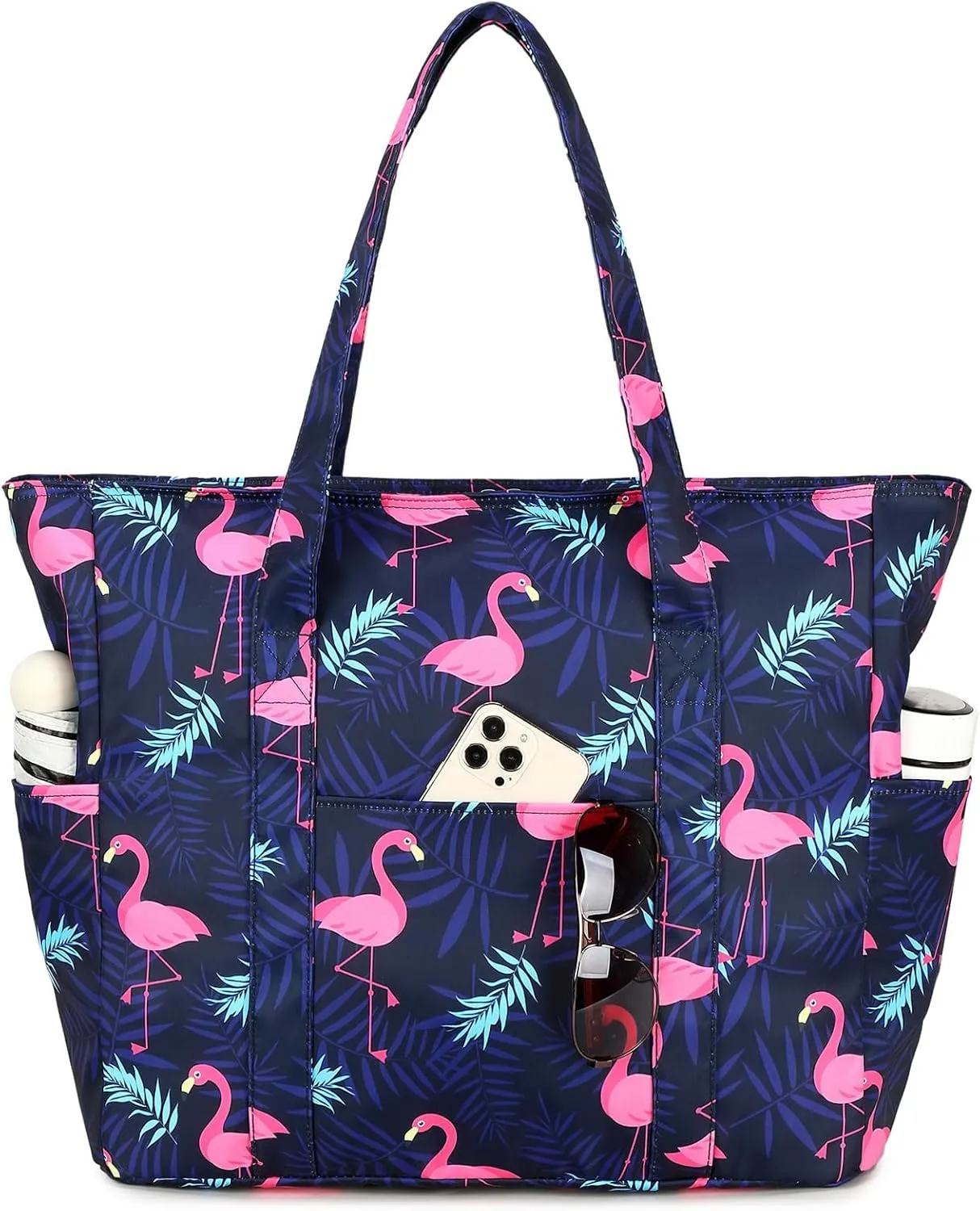 Octsky Roomy Beach Bags for Women - Waterproof Sandproof Beach Tote with Dual Zipper and Wet Pocket - 3 Outside Pockets