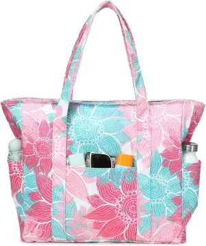 Octsky Roomy Beach Bags for Women - Waterproof Sandproof Beach Tote with Dual Zipper and Wet Pocket - 3 Outside Pockets