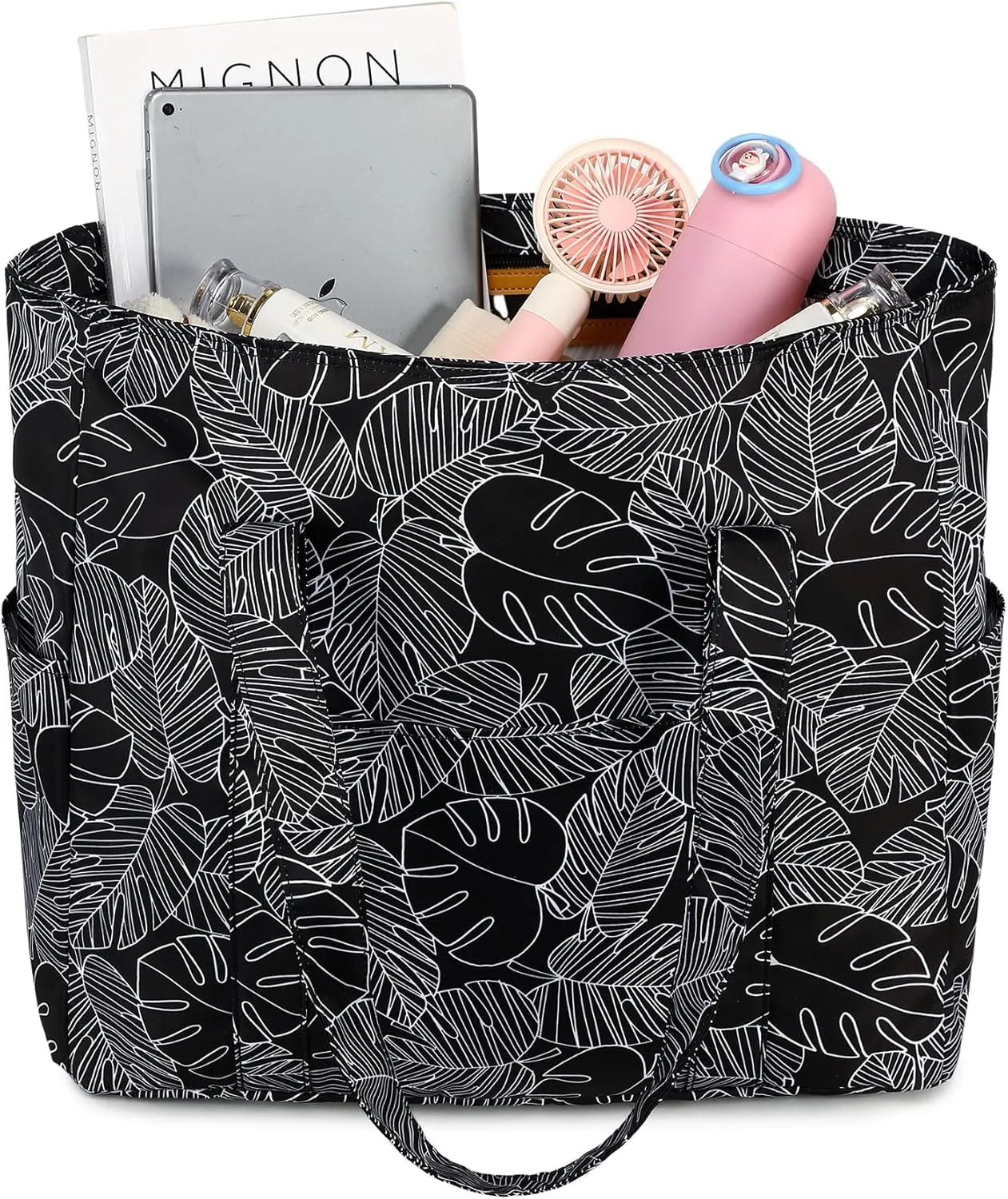 Octsky Roomy Beach Bags for Women - Waterproof Sandproof Beach Tote with Dual Zipper and Wet Pocket - 3 Outside Pockets
