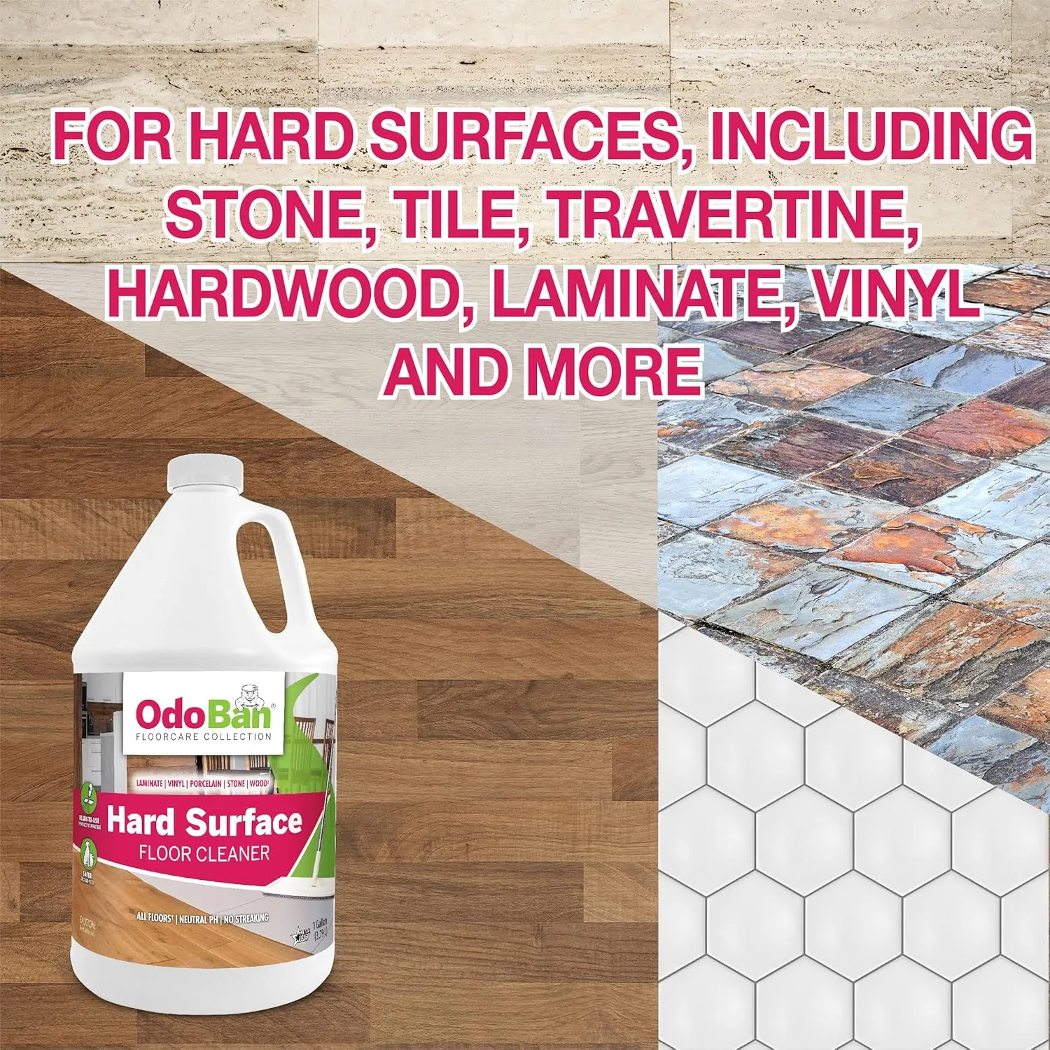 OdoBan Ready-to-Use Hard Surface Floor Cleaner, Streak Free and Neutral PH Formula, 2 Gallons, Scentless