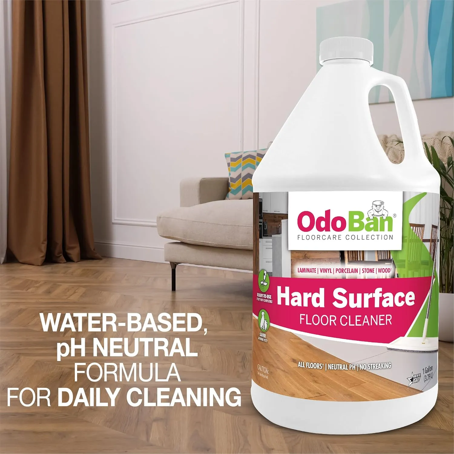 OdoBan Ready-to-Use Hard Surface Floor Cleaner, Streak Free and Neutral PH Formula, 2 Gallons, Scentless
