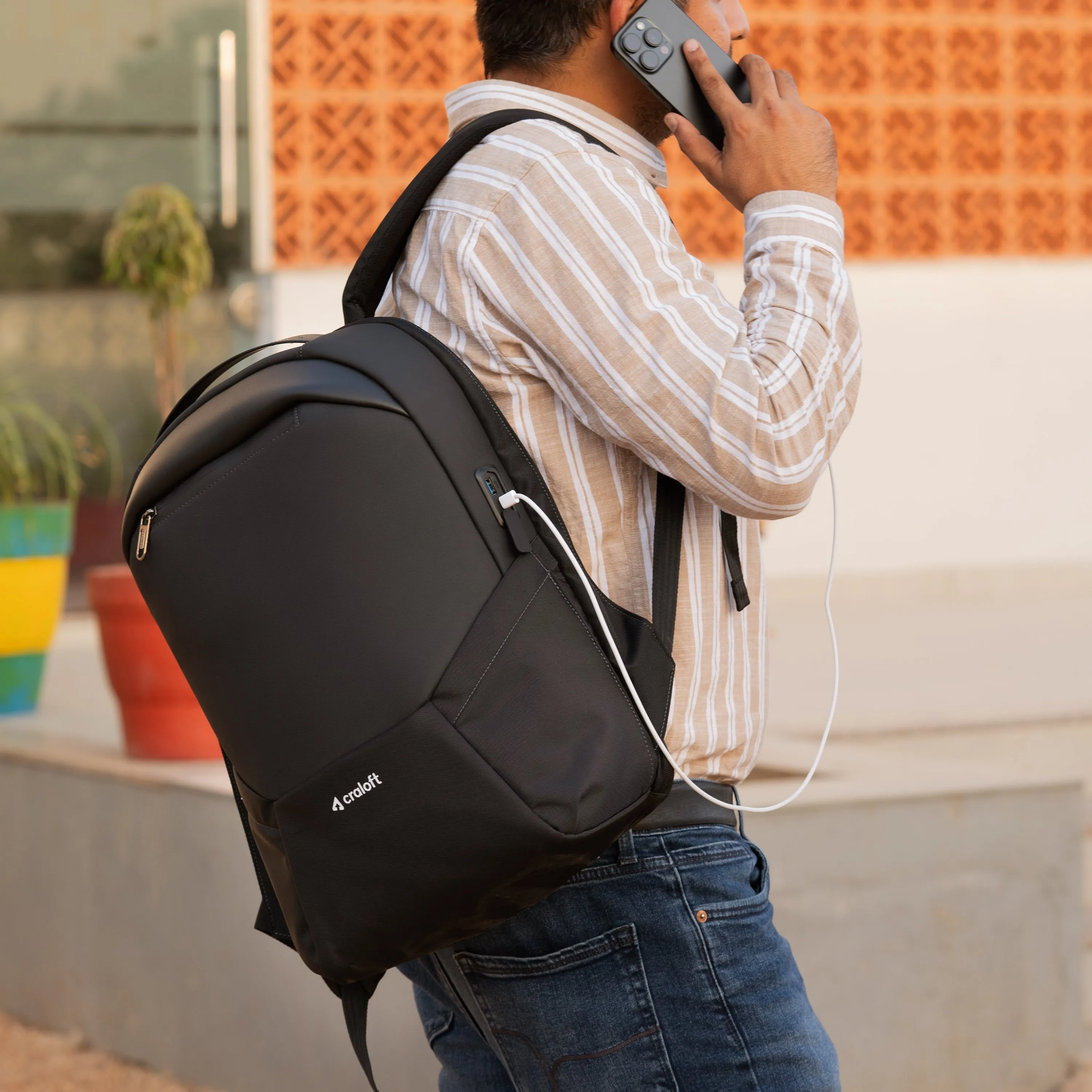 OfficeMate 23L Laptop Backpack – USB Charging | EVA Hard Shell