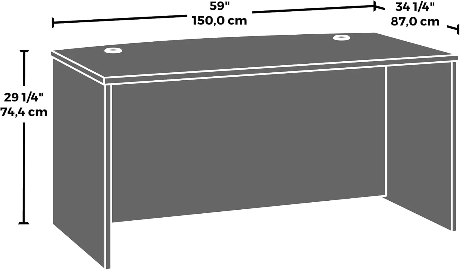 OfficeWorks by Sauder Affirm 60'' Bow Front Desk Shell, L: 34.25'' x W: 59.06'' x H: 29.29'', Hudson Elm