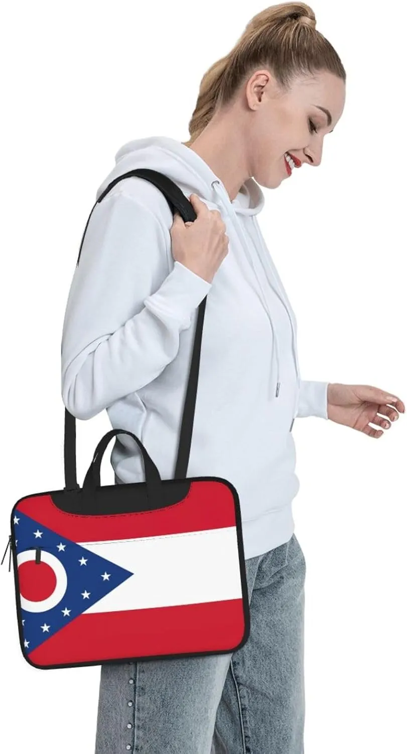 Ohio State Flag Print Laptop Adjustable Shoulder Strap With Handle Accessory Pocket For Men Women