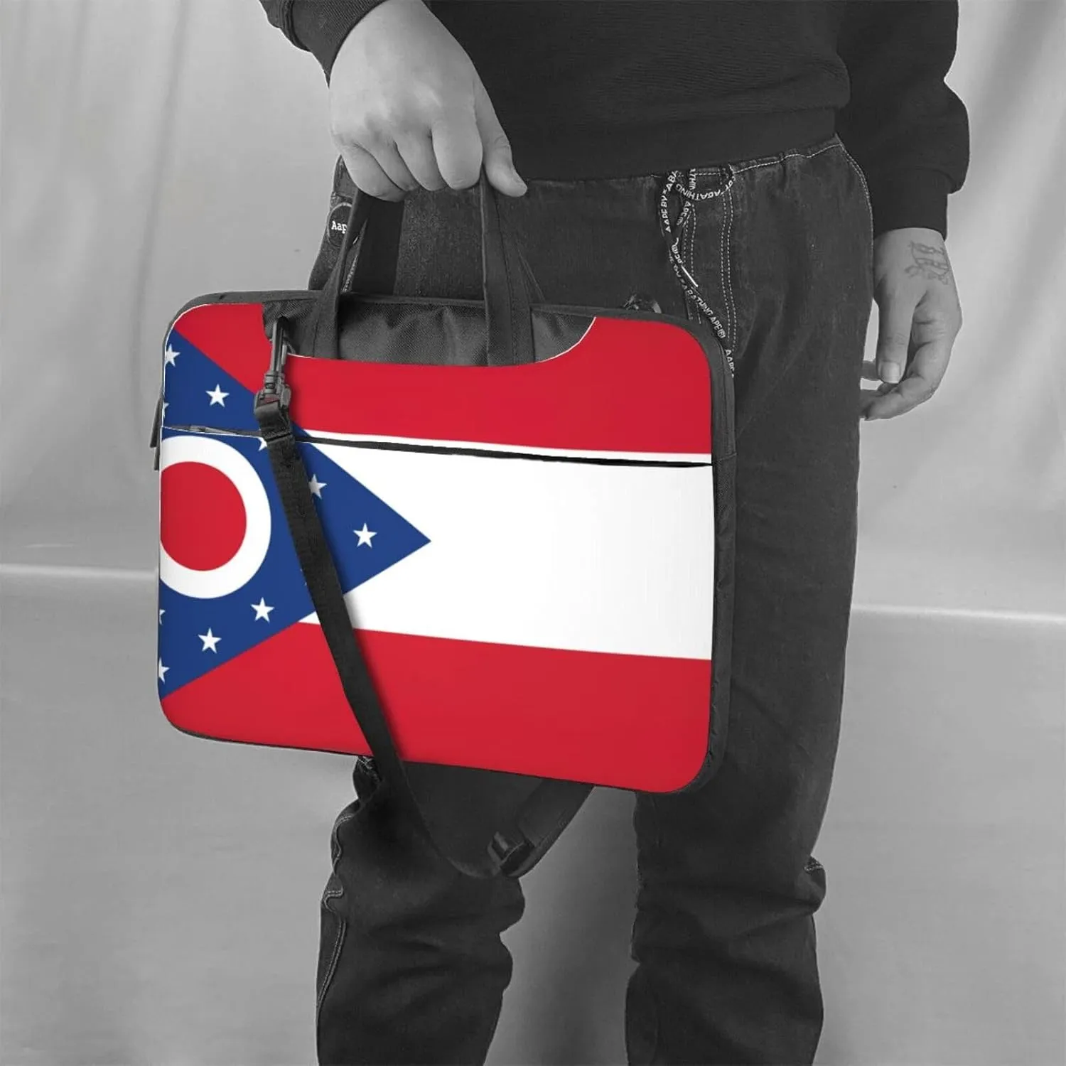 Ohio State Flag Print Laptop Adjustable Shoulder Strap With Handle Accessory Pocket For Men Women