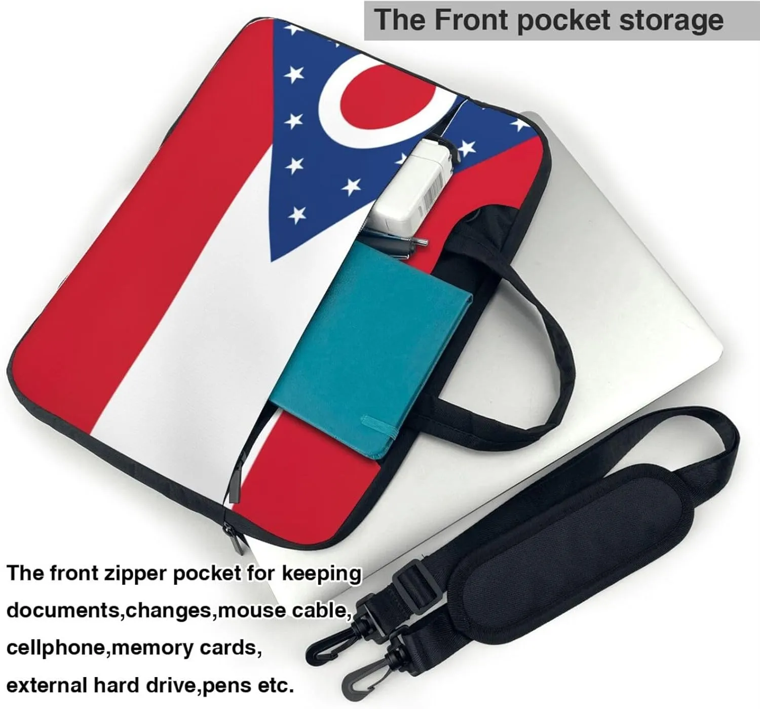 Ohio State Flag Print Laptop Adjustable Shoulder Strap With Handle Accessory Pocket For Men Women