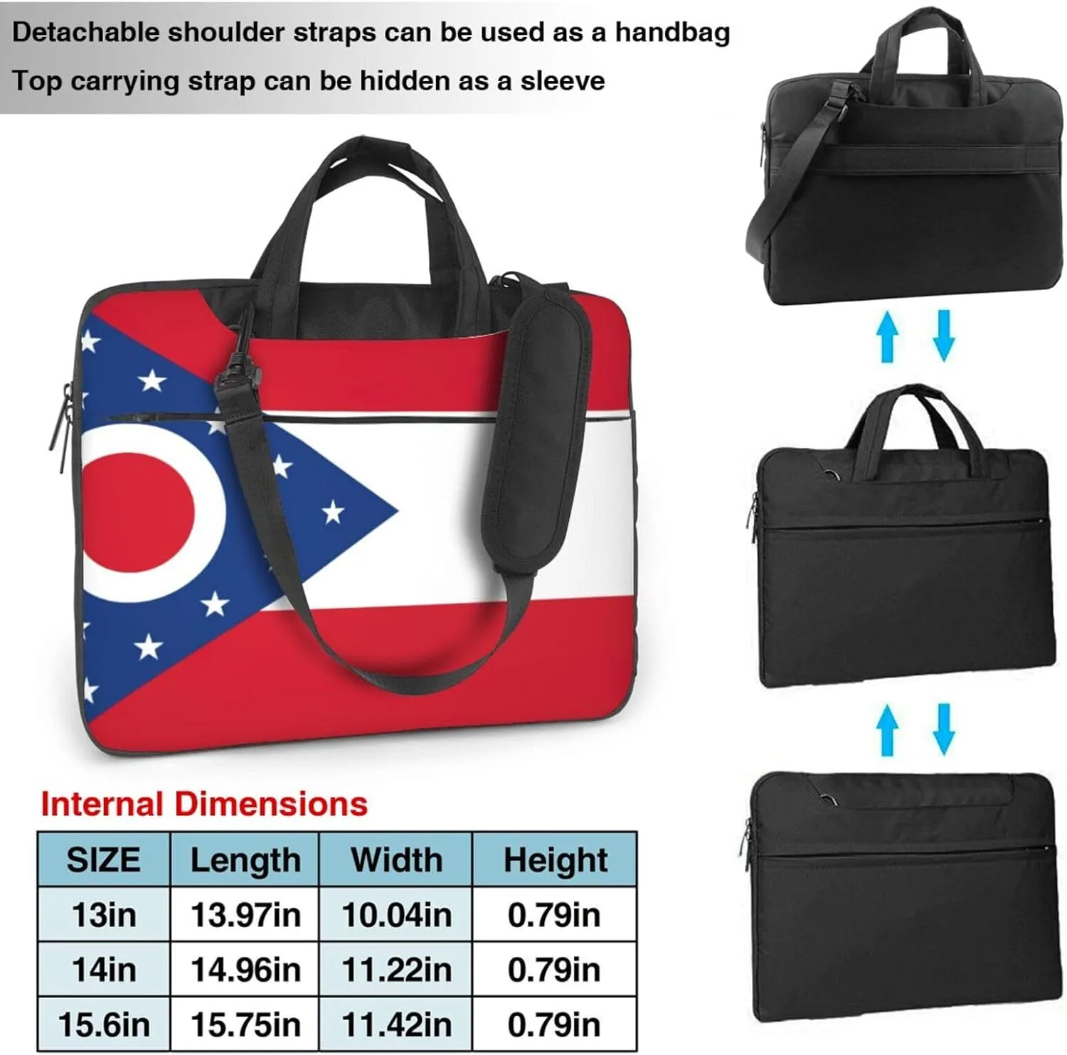 Ohio State Flag Print Laptop Adjustable Shoulder Strap With Handle Accessory Pocket For Men Women