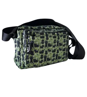 Olive Floral Cats Crossbody Bag