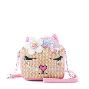 OMG Accessories - Miss Bella Kitty Cat Straw Crossbody Bag