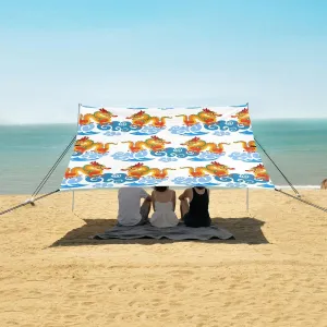 Orange Dragons Beach Canopy Tent Anti-UV & Wind Resistant, Clouds Camping Sun Shelter Easy Setup Portable,Outdoor Shade Tents with Sandbags,Sand Shovels,Ground Pegs & Stability Poles