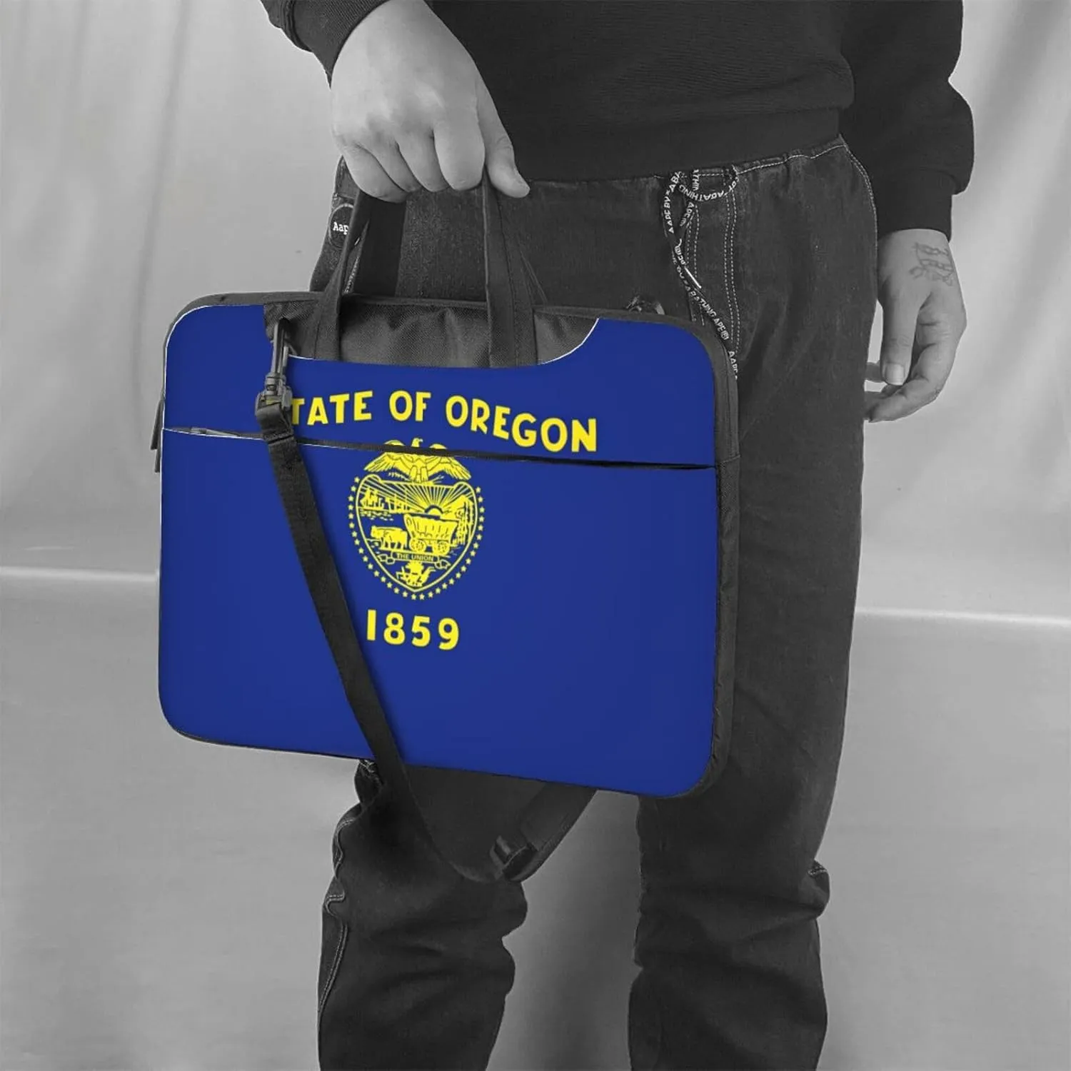 Oregon State Flag Print Laptop Adjustable Shoulder Strap With Handle Accessory Pocket For Men Women