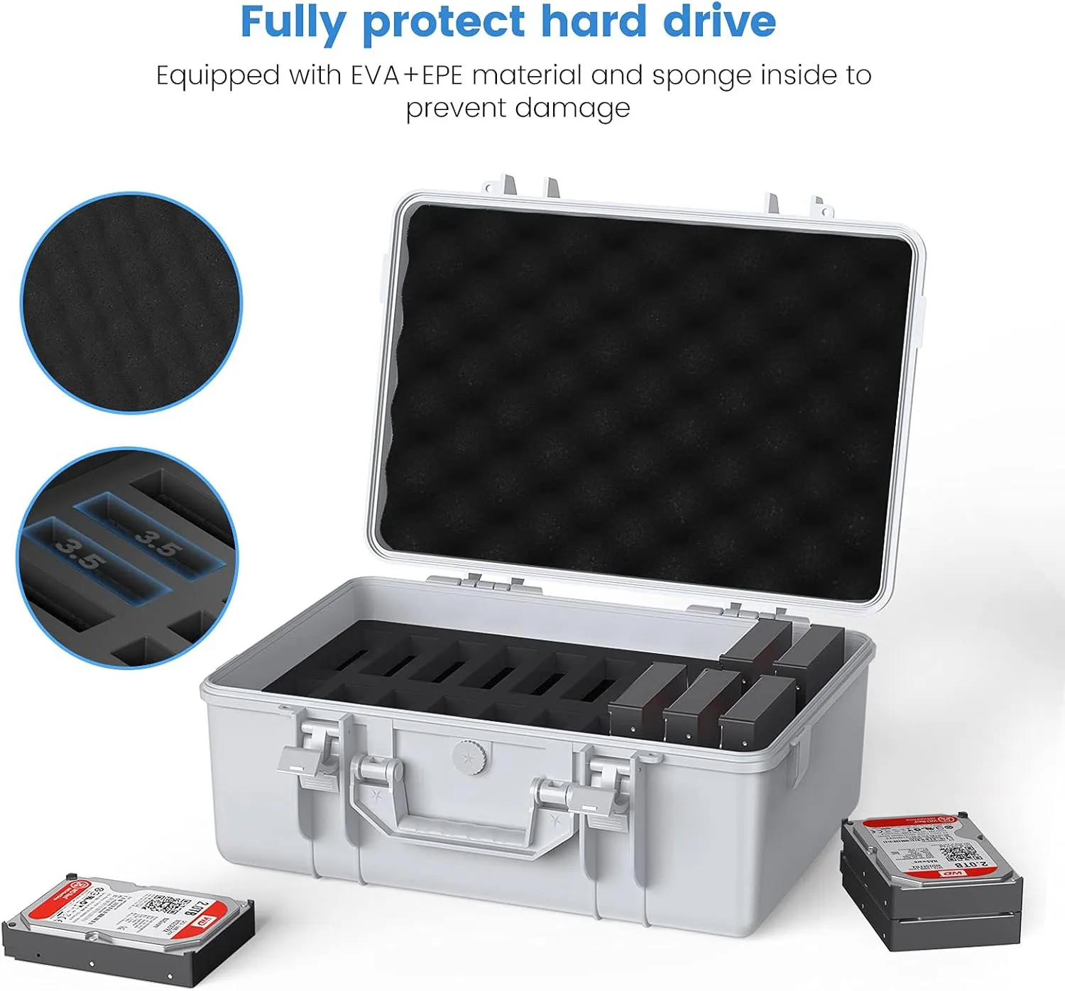 ORICO Hard Drive Case 3.5inch 20-Bay HDD/SSD Multi-Protection Storage Suitcase with Foam Hard Case Shockproof Anti-Static MoistureProof Carrying Case -PSC L20