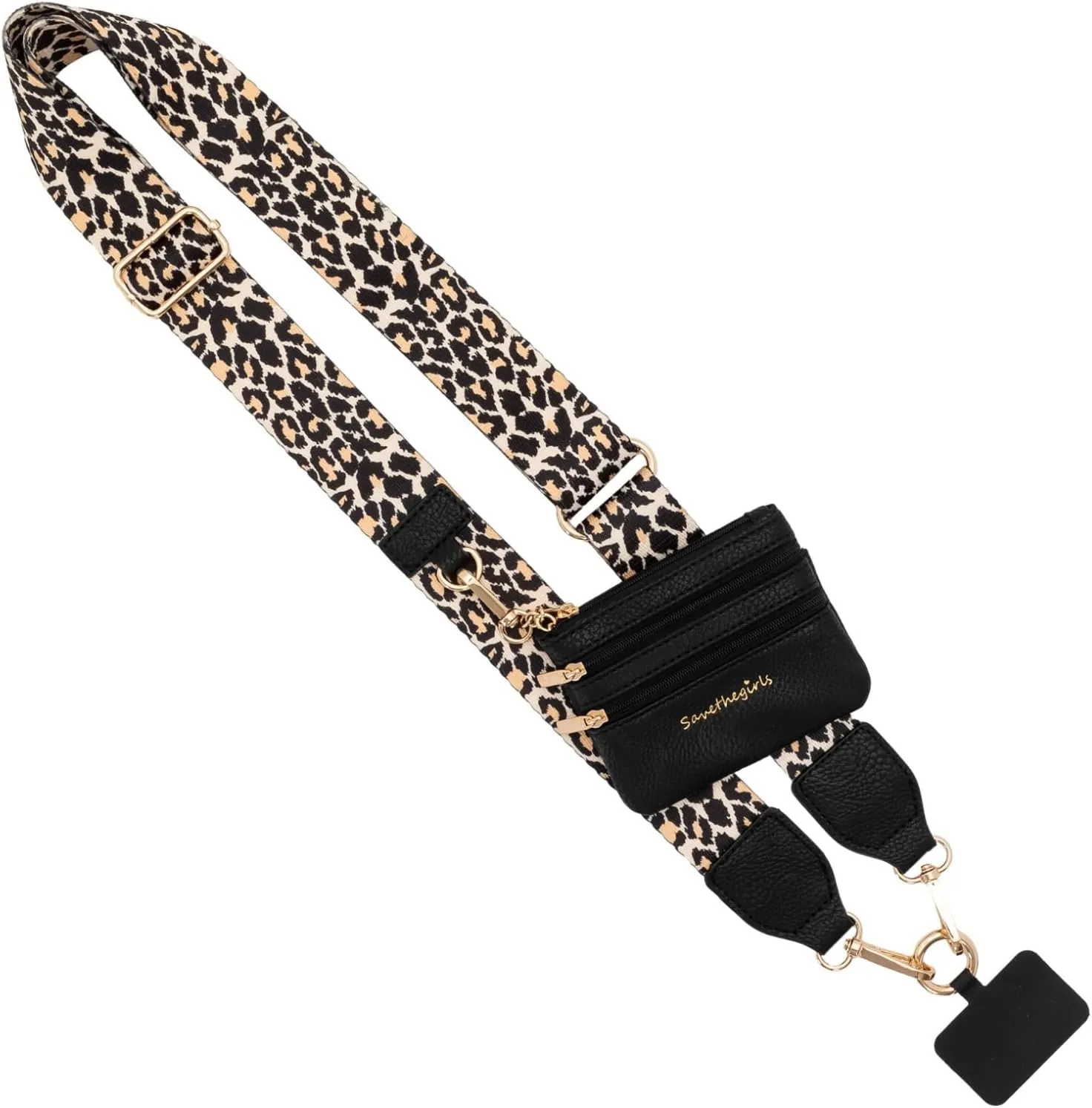 Original Clip and Go Phone Strap (Leopard - Black Pouch) – Crossbody Phone Strap Chain with Zipper Wallet Pouch – Phone Lanyard with Zippered Pouch