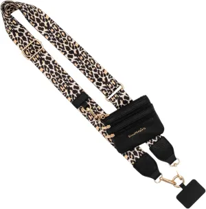 Original Clip and Go Phone Strap (Leopard - Black Pouch) – Crossbody Phone Strap Chain with Zipper Wallet Pouch – Phone Lanyard with Zippered Pouch