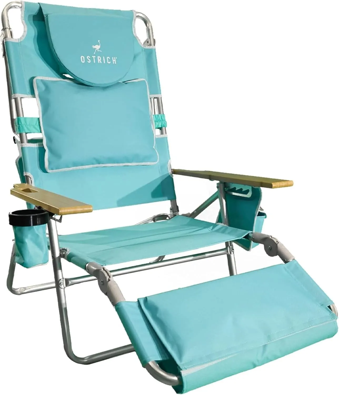 Ostrich Deluxe Reclining Lounge Chair, 3 in 1 Folding Outdoor Beach Lounger, Aqua
