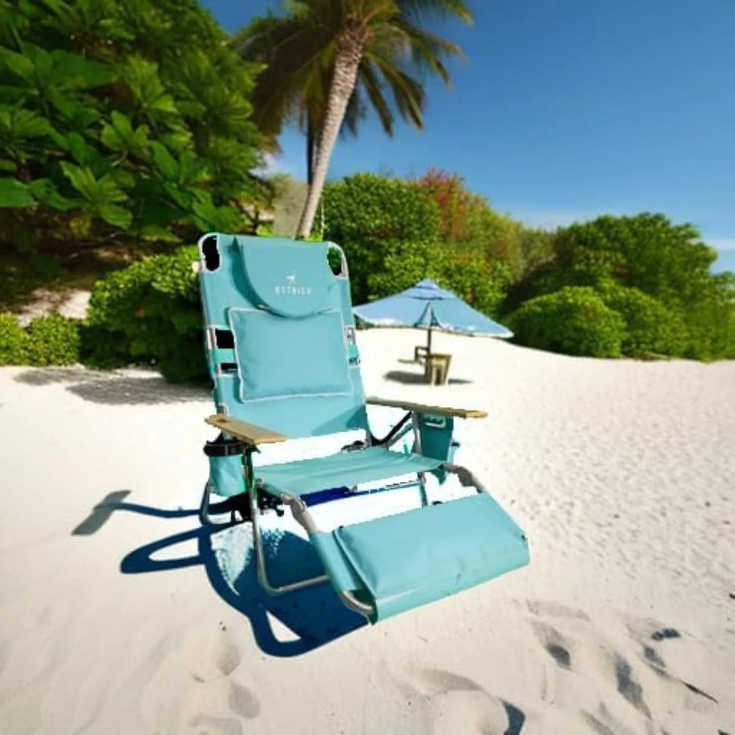 Ostrich Deluxe Reclining Lounge Chair, 3 in 1 Folding Outdoor Beach Lounger, Aqua