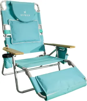 Ostrich Deluxe Reclining Lounge Chair, 3 in 1 Folding Outdoor Beach Lounger, Aqua