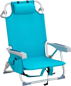 Outdoor Beach Lawn Chairs,Low Oxford Cloth Backpack Foldable Camping Chair,Portable Lightweight Beach Chairs for Adults,Folding Camping Chair,with Cup Holder,for Patio Pool Yard Garden (Mint Green)