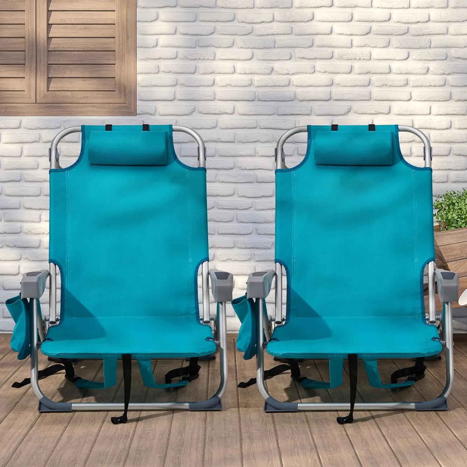 Outdoor Beach Lawn Chairs,Low Oxford Cloth Backpack Foldable Camping Chair,Portable Lightweight Beach Chairs for Adults,Folding Camping Chair,with Cup Holder,for Patio Pool Yard Garden (Mint Green)