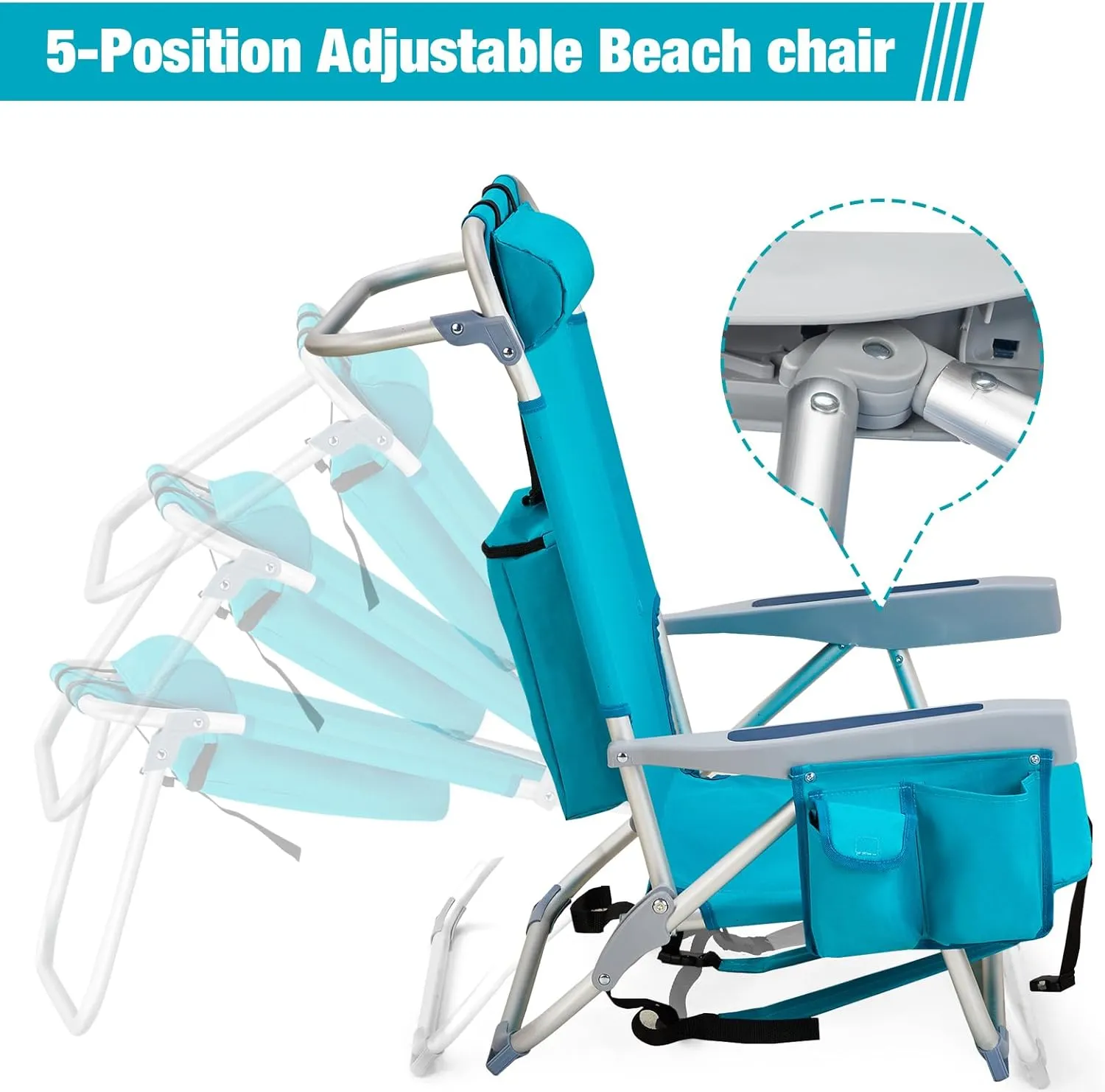 Outdoor Beach Lawn Chairs,Low Oxford Cloth Backpack Foldable Camping Chair,Portable Lightweight Beach Chairs for Adults,Folding Camping Chair,with Cup Holder,for Patio Pool Yard Garden (Mint Green)