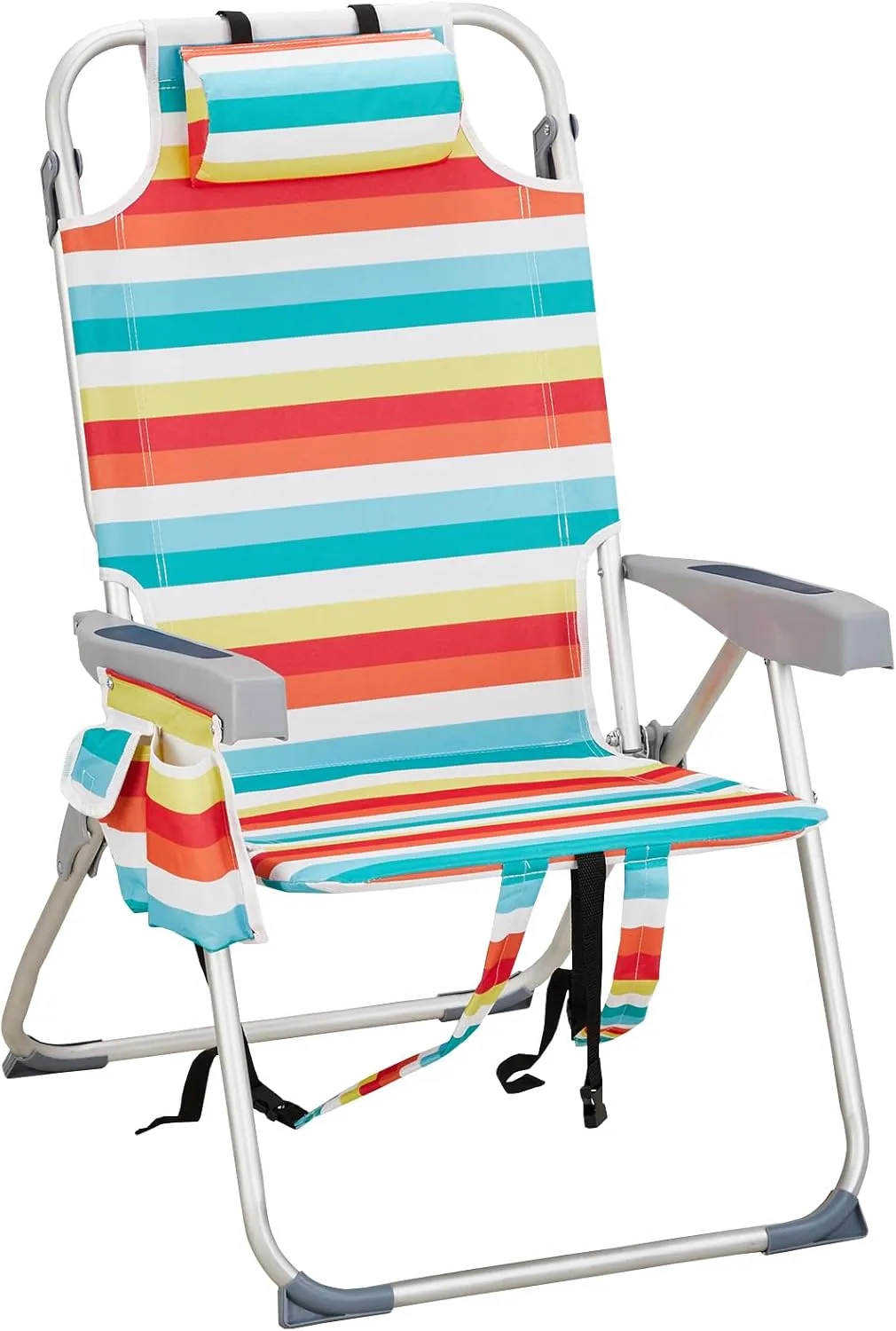 Outdoor High Beach Lawn Chair,Portable Lightweight Folding Chair for Adults,Folding Beach Chair,Portable Backpack Foldable Camping Chair,with Cup Holder,for Patio Pool Yard Garden (Rainbow Stripes)