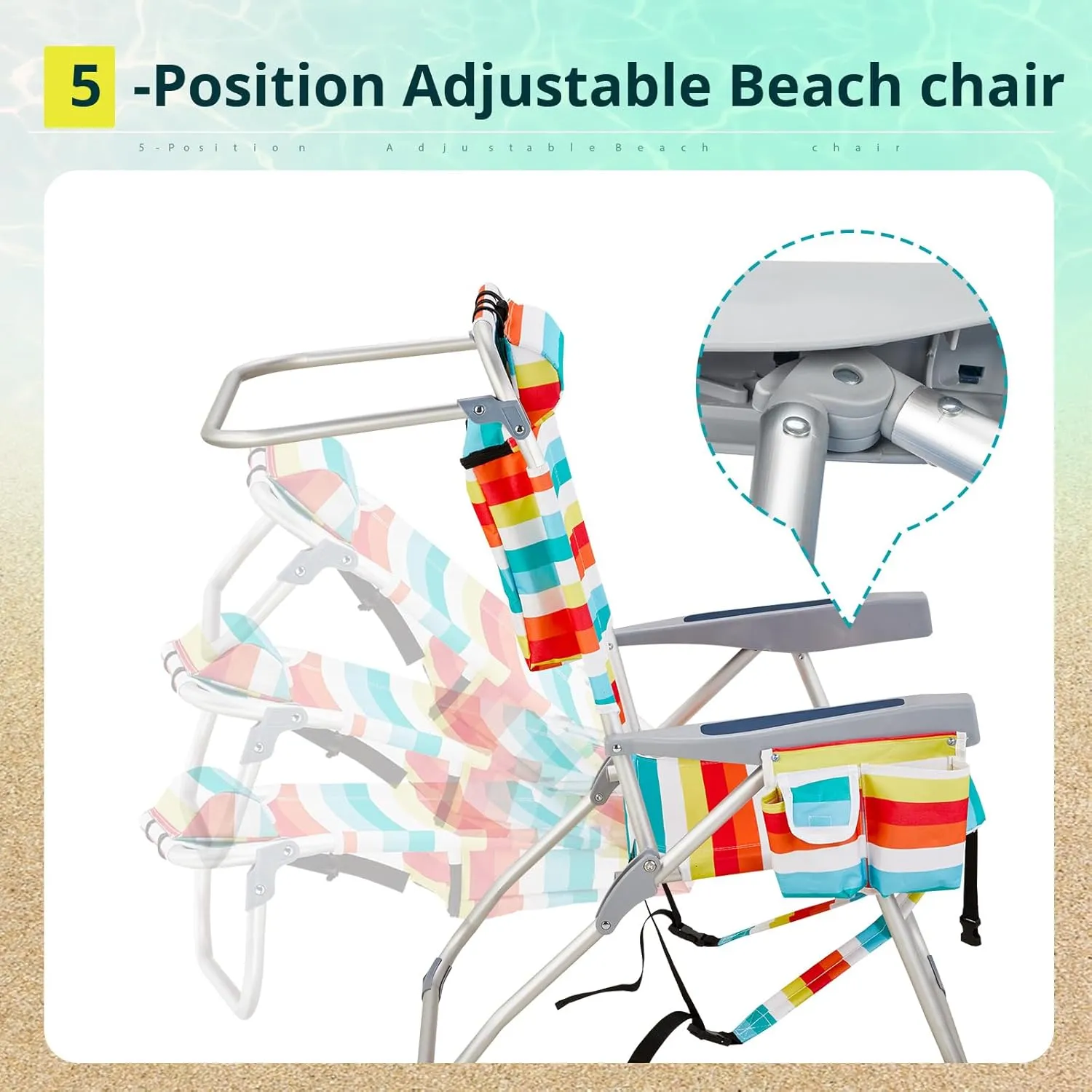 Outdoor High Beach Lawn Chair,Portable Lightweight Folding Chair for Adults,Folding Beach Chair,Portable Backpack Foldable Camping Chair,with Cup Holder,for Patio Pool Yard Garden (Rainbow Stripes)