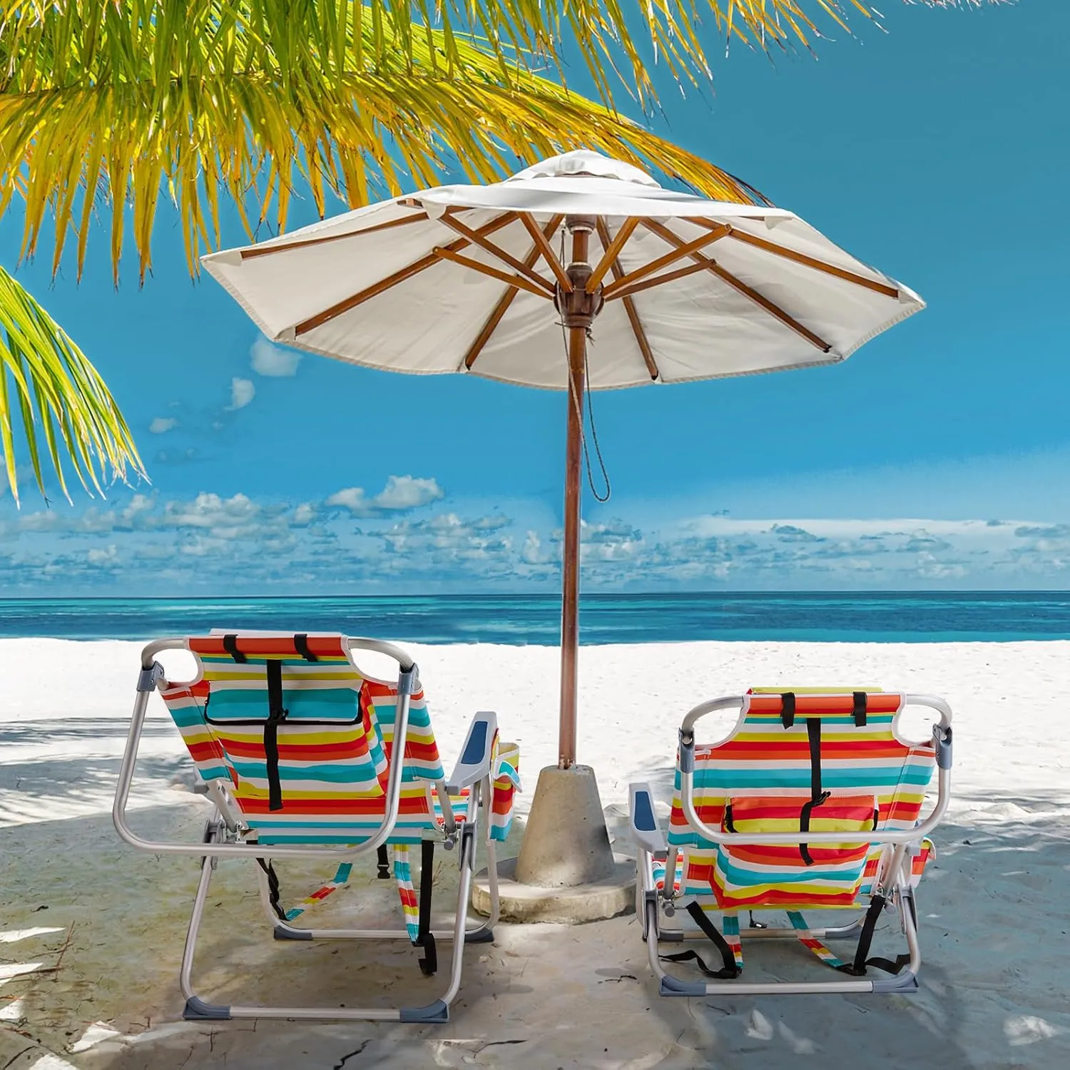Outdoor High Beach Lawn Chair,Portable Lightweight Folding Chair for Adults,Folding Beach Chair,Portable Backpack Foldable Camping Chair,with Cup Holder,for Patio Pool Yard Garden (Rainbow Stripes)