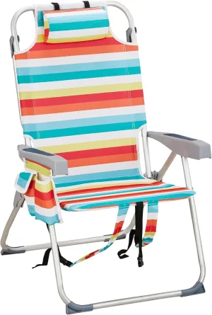 Outdoor High Beach Lawn Chair,Portable Lightweight Folding Chair for Adults,Folding Beach Chair,Portable Backpack Foldable Camping Chair,with Cup Holder,for Patio Pool Yard Garden (Rainbow Stripes)