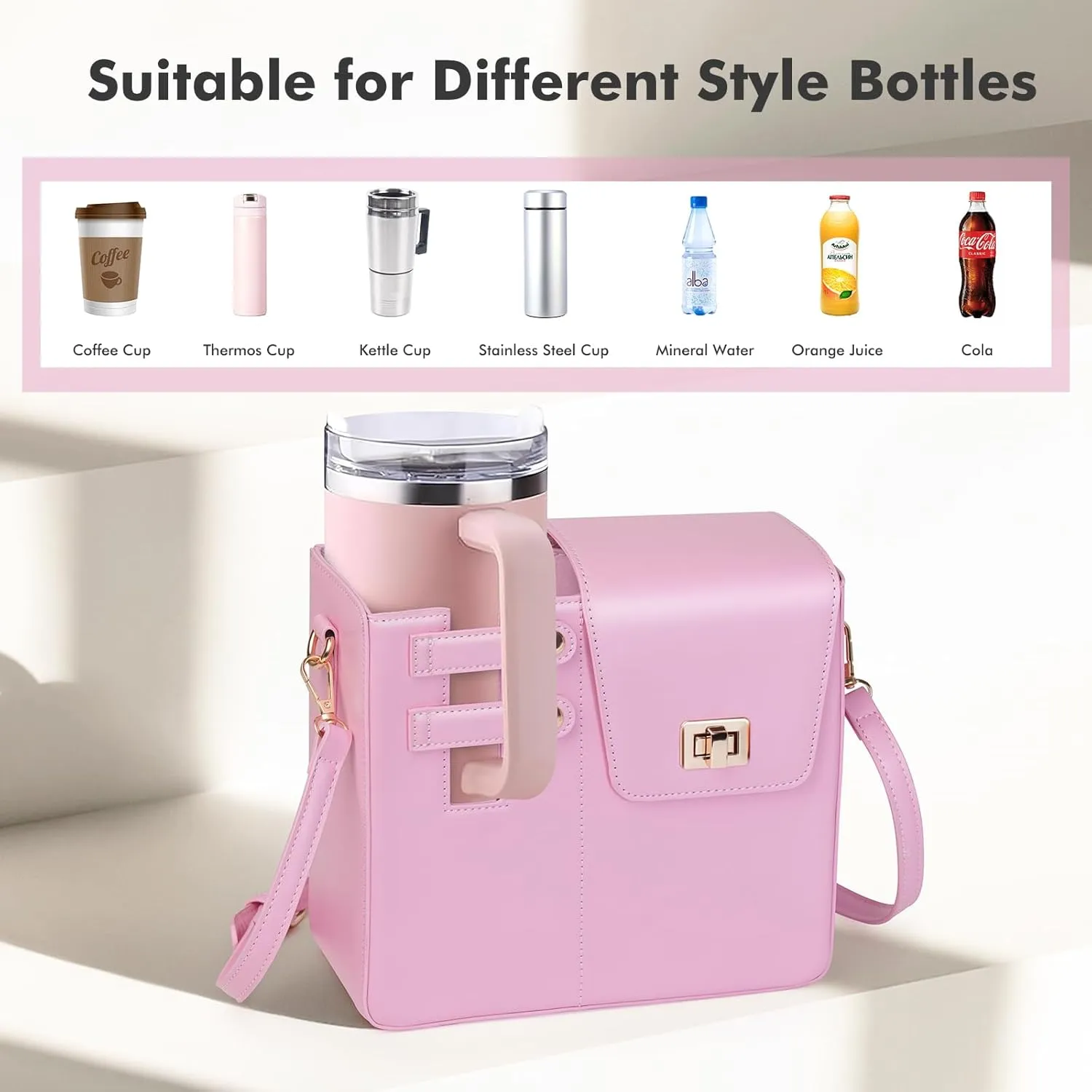 Outdoor Portable Crossbody Water Cup Storage Bag Compatible with Stanley & Most Water Bottles | Includes Coin Purse & Plush Bunny Keychain