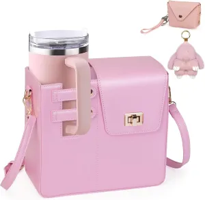 Outdoor Portable Crossbody Water Cup Storage Bag Compatible with Stanley & Most Water Bottles | Includes Coin Purse & Plush Bunny Keychain