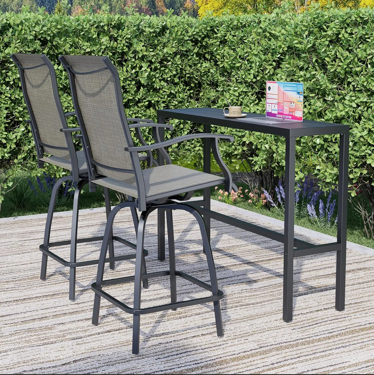 Outdoor Swivel Bar Stools Set of 2, High Top Patio Chairs with Textilene Seating, All-Weather Bar Height Furniture for Kitchen or Outside