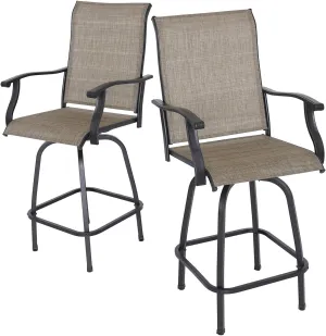 Outdoor Swivel Bar Stools Set of 2, High Top Patio Chairs with Textilene Seating, All-Weather Bar Height Furniture for Kitchen or Outside