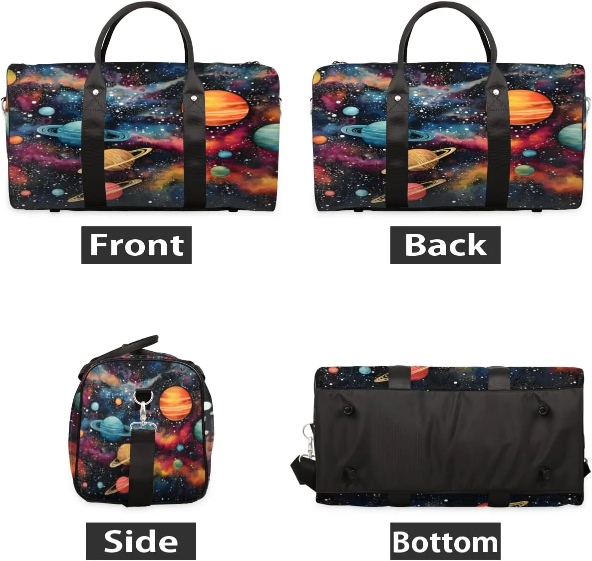 Outer Space Travel Duffle Bag, Sports Gym Bags for Women Men, Carry On Weekender Overnight Bag, Solar System Universe Workout Hospital Airplane Trips Bag
