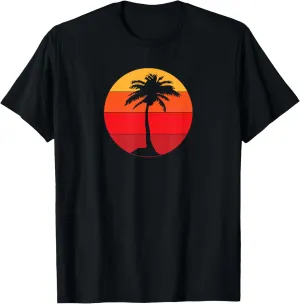 Pacific Ocean Beach Palm Tree Sun Retro Vintage T-Shirt T-Shirt