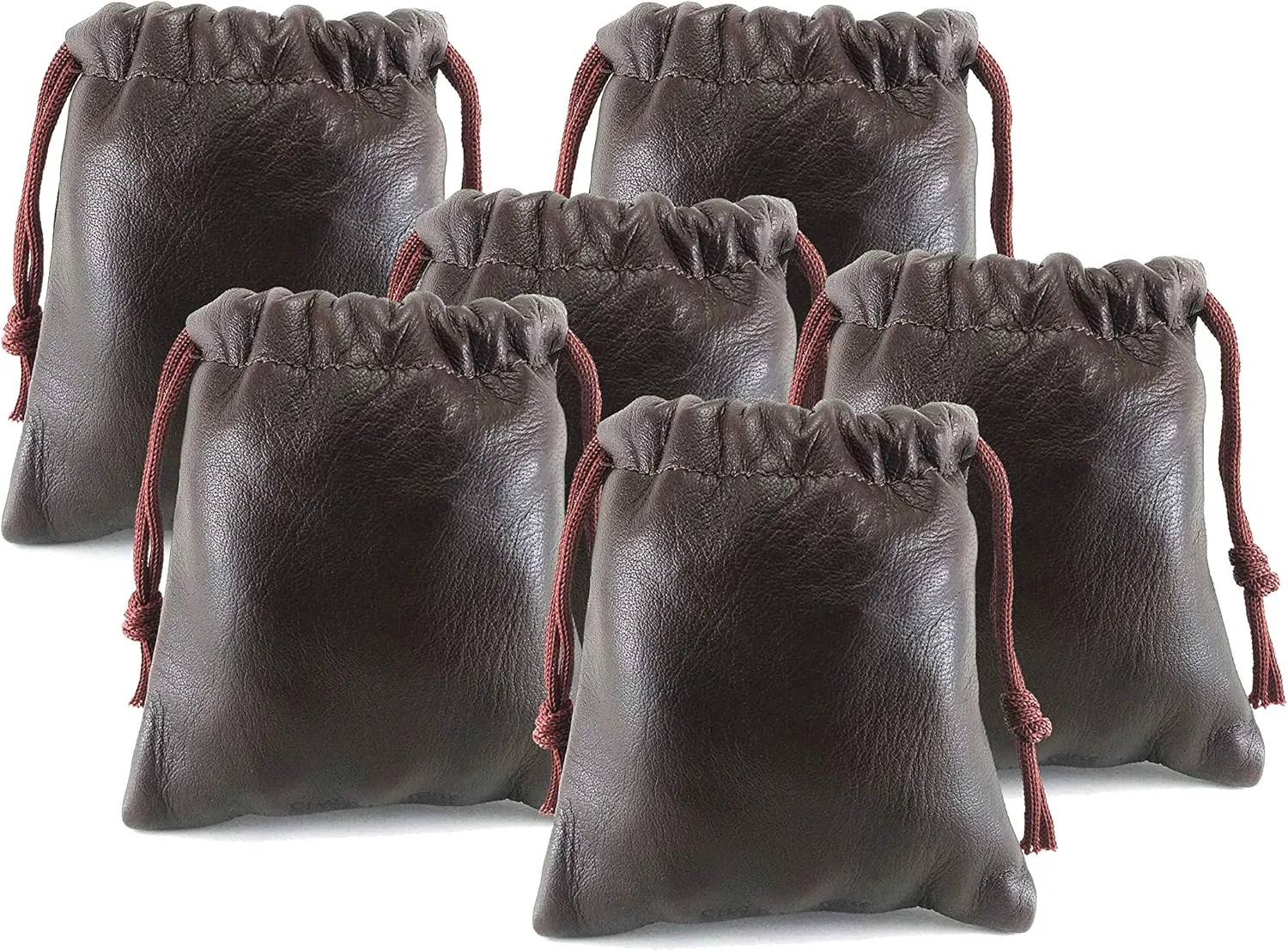 Pack of 6 Chalk Factory Lambskin Leather Drawstrings Pouch: Brown, 7cm X 9cm…