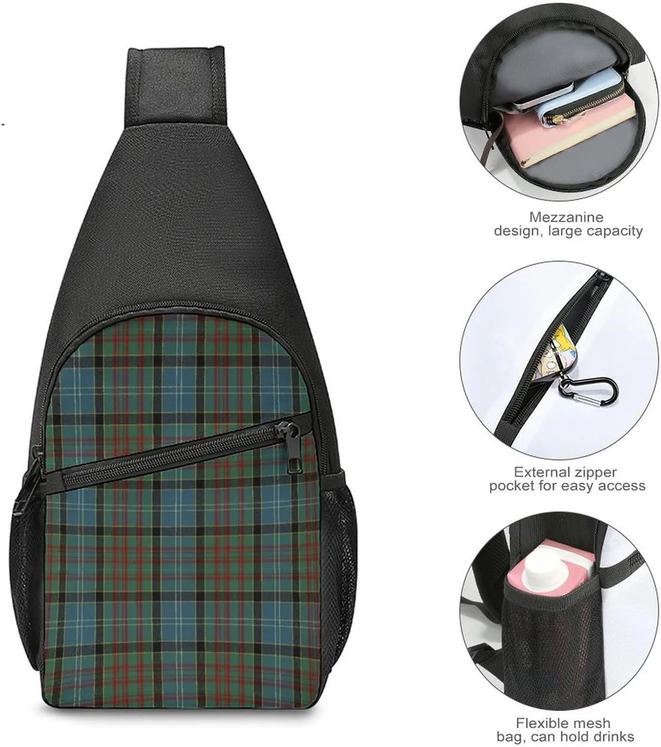 Paisley District Tartan Portable Chest Bag, Large Capacity Single Shoulder Chest Bag