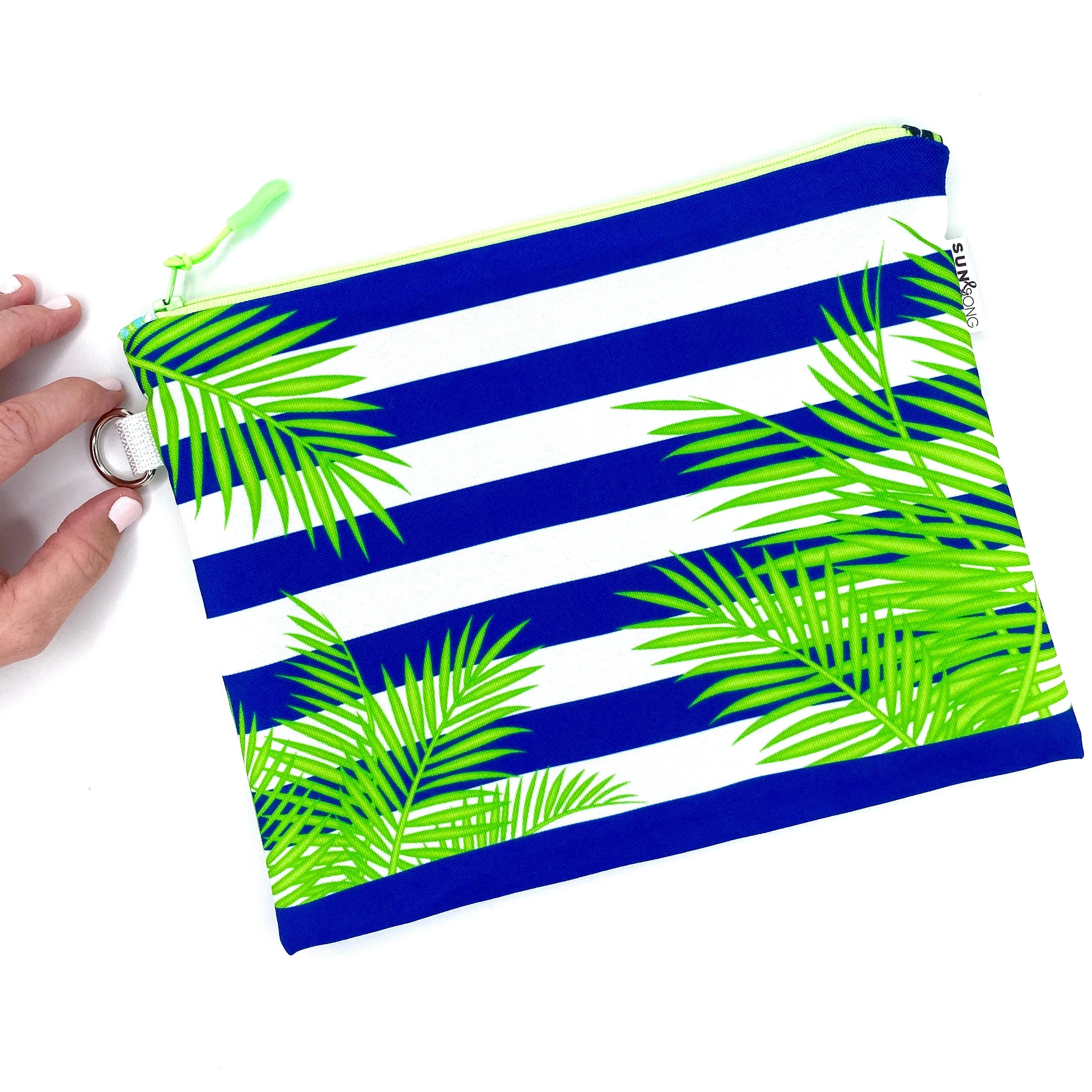 Palm Fronds And Stripes in Blue   Green, Water-Resistant Wet Bag