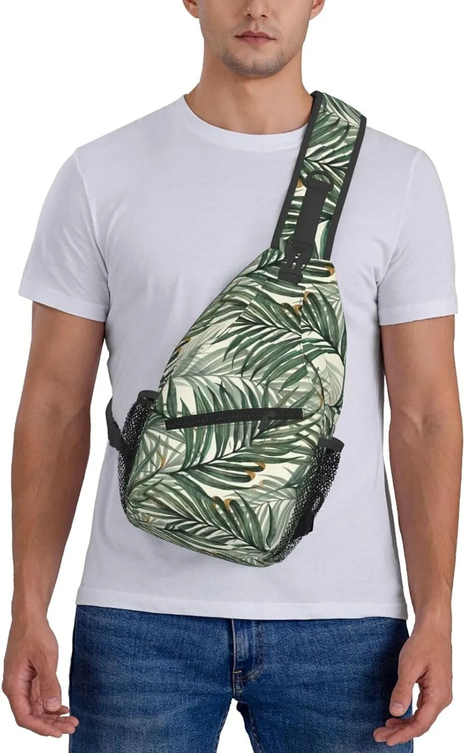 Palm Leaves Chest Sling Bag Crossbody Shoulder Backpack Bag Gym Cycling Daypack Travel Hiking Cross Bag