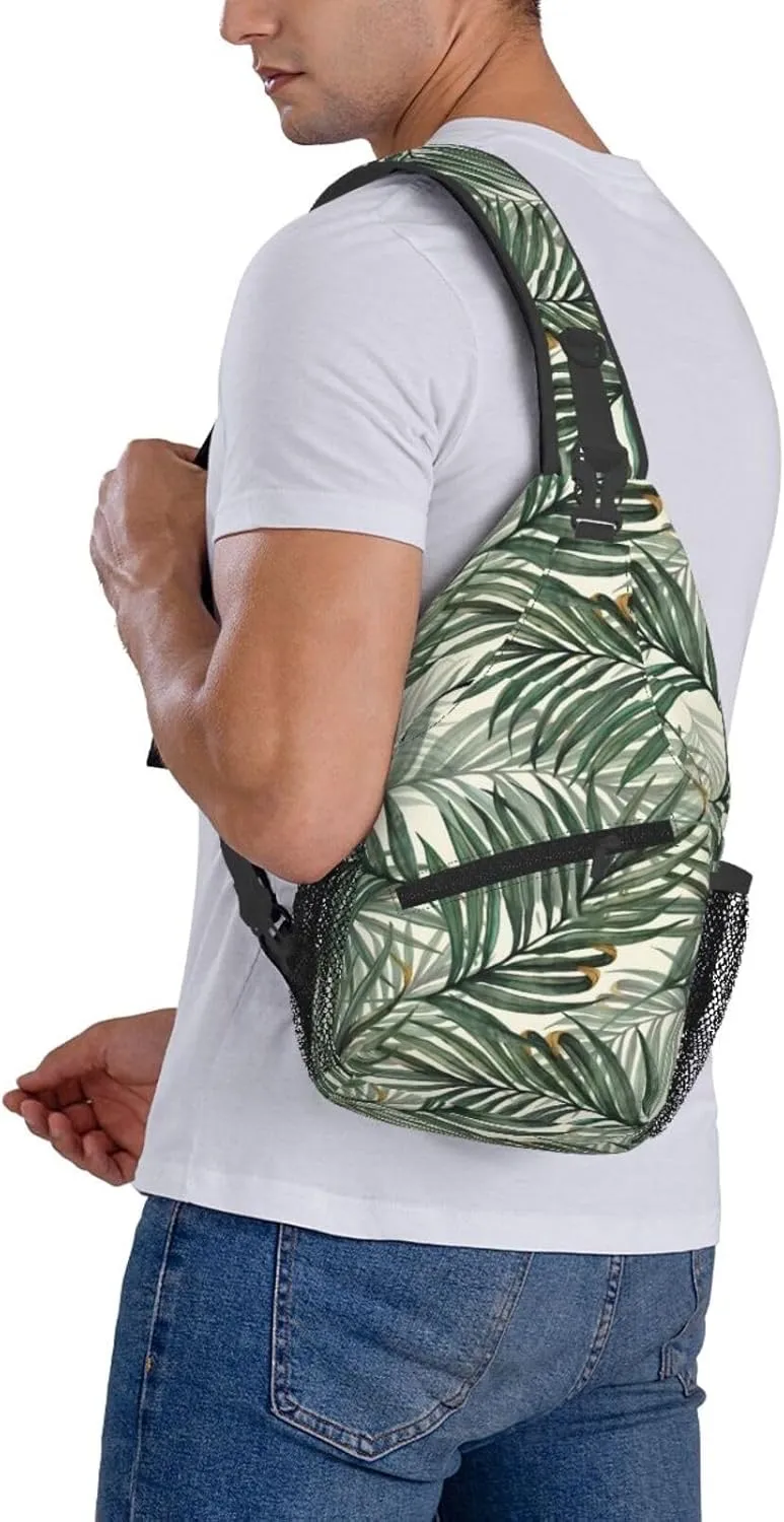 Palm Leaves Chest Sling Bag Crossbody Shoulder Backpack Bag Gym Cycling Daypack Travel Hiking Cross Bag