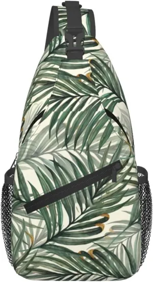 Palm Leaves Chest Sling Bag Crossbody Shoulder Backpack Bag Gym Cycling Daypack Travel Hiking Cross Bag