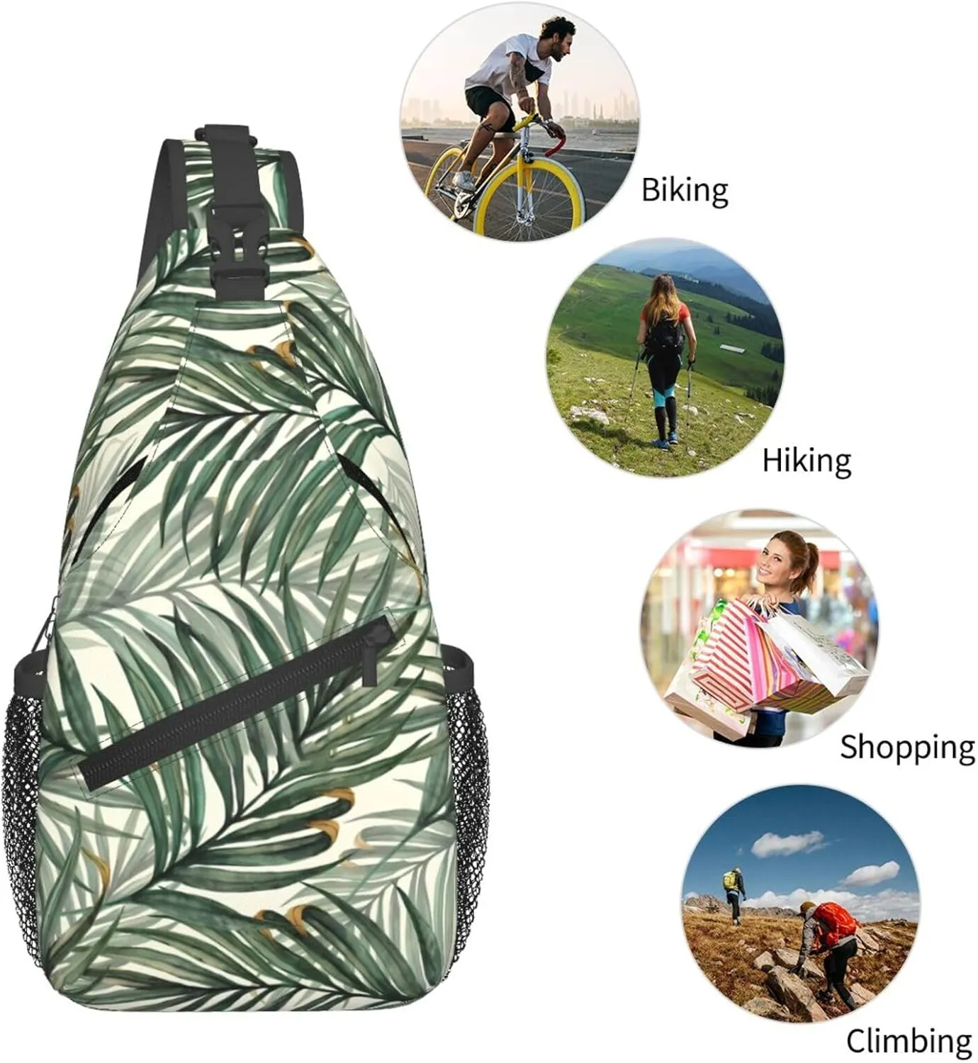Palm Leaves Chest Sling Bag Crossbody Shoulder Backpack Bag Gym Cycling Daypack Travel Hiking Cross Bag