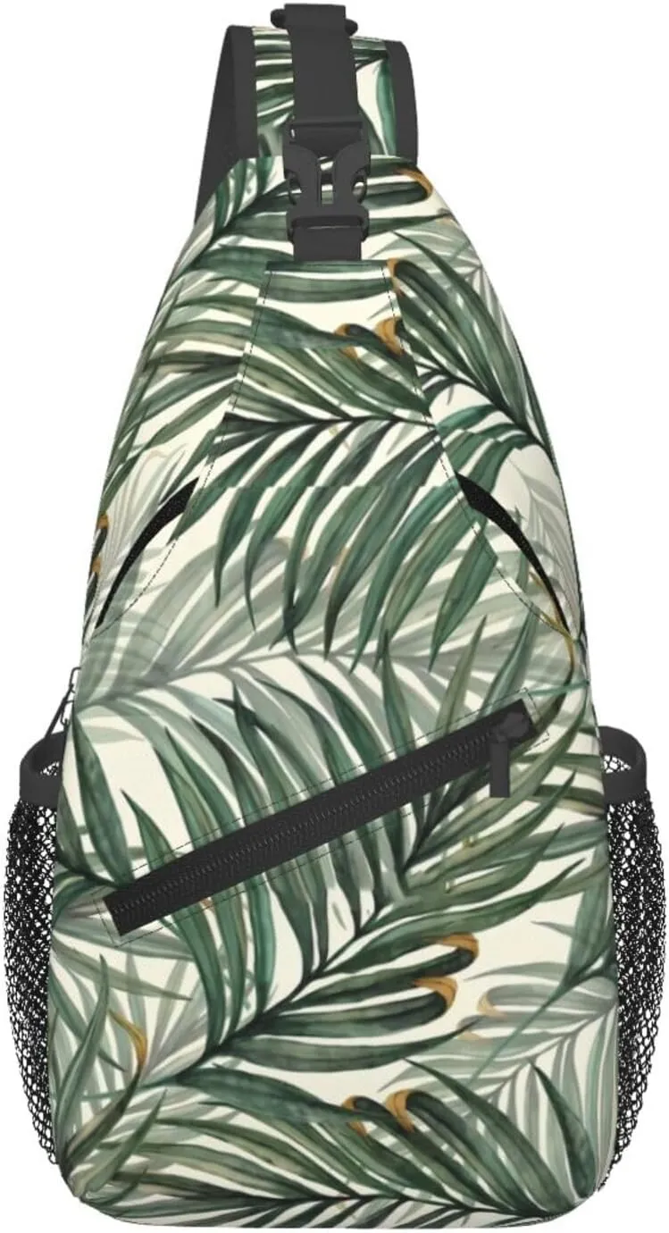 Palm Leaves Chest Sling Bag Crossbody Shoulder Backpack Bag Gym Cycling Daypack Travel Hiking Cross Bag